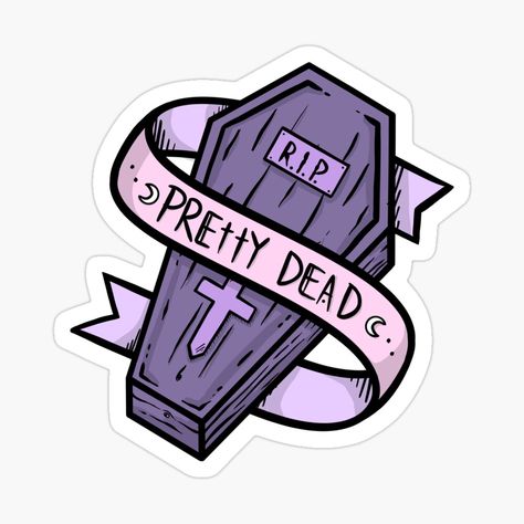 Get my art printed on awesome products. Support me at Redbubble #RBandME: https://www.redbubble.com/i/sticker/Pastel-Girly-coffin-Pretty-when-dead-by-Sonyque/63747406.JCQM3?asc=u Aesthetic Stickers To Draw, Coffin Drawing, Pastel Goth Doodles, Goth Stickers Printable, Coffin Sticker, Coffin Art, Creepy Cute Stickers, Girly Stickers, Pastel Stickers