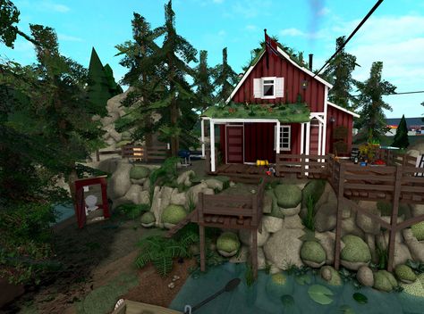 Bloxburg Campsite, Bloxburg Farm, Cottage Core Bloxburg House, Bloxburg Cottage, Bloxburg Home Ideas, Cottage House Exterior, Ideas For Bloxburg, Bloxburg City, Bloxburg Exterior