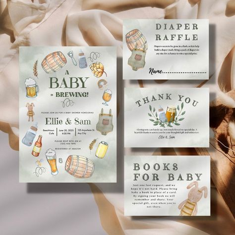 Excited to share this item from my #etsy shop: A baby is brewing baby shower theme, couple or joint shower, beer and diaper invite, neutral, bonus, shower invitation bundle, printable Couple Baby Shower Themes, Brewery Baby Shower Ideas, A Baby Is Brewing Baby Shower Ideas, Baby Is Brewing Shower Ideas, Coed Baby Shower Themes, Daisy Ideas, Diaper Party, Oopsie Daisy, A Baby Is Brewing