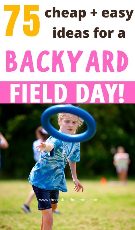 Field day games and activities for kids. Outdoor party games and summer fun! #summergames #summeractivities #summerfun #preschool #kidsactivities #activitiesforkids, field day game ideas for all ages from elementary to high school, free and cheap weekend fun for adults and kids, fun and easy days for kids and the whole family, quick ideas for weekend fun for couples at home, what do do during a no spend weekend at home, #fieldday, fun with kids, what to do with kids for free #frugalliving Inside Field Day Activities, Outside Family Games Outdoor Fun, Sports Day At Home Kids, Kindergarten Field Day Ideas, Field Day Food, Easy Field Day Games For Kids, Field Day Activities For Middle School, Easy Field Day Games, Field Day Activities Elementary