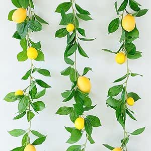 Dallisten 3 Strands Lemon Artificial Vines, 71" Lemon Silk Vine Garland with Green Leaves, Fake Hanging Plants Greenery Decor for Home, Bedroom, Wall, Party, Wedding Decoration Lemon Party Decorations, Summer Mantel Decorating Ideas, Artificial Vines, Vine Garland, Fake Hanging Plants, Summer Mantel, Colorful Pottery, Greenery Decor, Lemon Leaves