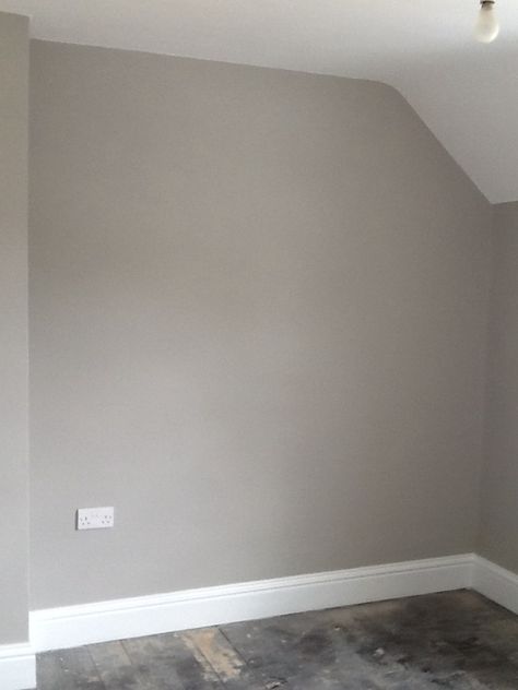 2nd bedroom painted. Colour is Purbeck Stone from Farrow and Ball Manor Stone Paint Color, Modern Lounge Paint Colours, Farrow Ball Purbeck Stone, Same Colour Skirting And Walls, Stone Paint Bedroom, Stone Coloured Walls, Skimming Stone Colour Scheme, Stone Colour Bedroom, Purbeck Stone Bedroom