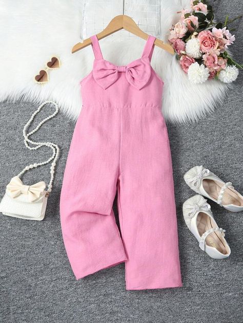 SHEIN Kids SUNSHNE Toddler Girls Bow Front Shirred Cami Jumpsuit | SHEIN USA Shein Kids, Cami Jumpsuit, Girls Bows, Girls Clothing, Toddler Girls, Toddler Girl, Ruffles, Amigurumi, Jumpsuit