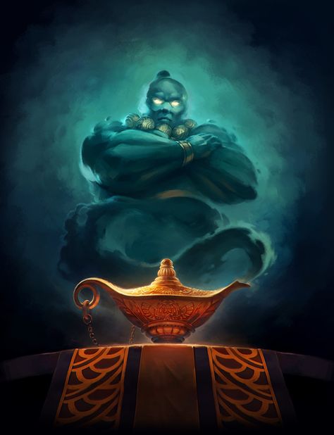 Genie Lamp Illustration, Genie Artwork, Djinn Art, Magical Lantern, Magic Elements, Ancient Babylon, Genie Lamp, Cartoon Character Tattoos, Karakter Disney