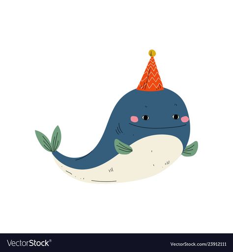 Whale Party, Animal Vector, Cute Whale, Happy Birthday Design, Animal Character, Cute Whales, Birthday Design, Party Hat, Big Picture