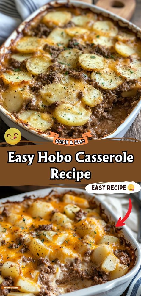 This Easy Hobo Casserole is a simple, no-fuss dish that’s packed with flavor. Ground beef, potatoes, and veggies come together in a meal that's perfect for busy nights. #HoboCasserole #EasyDinner #OnePanMeal Meals For 2 With Ground Beef, Ground Beef Sweet Potato Casserole, Quick Easy Ground Beef Dinner, Hobo Dinner Casserole, Ground Turkey Casserole Recipes Easy, Quick And Easy Ground Turkey Recipes, Easy Ground Beef Dinner Ideas, Hobo Casserole Recipes, Quick Supper Ideas Easy Ground Beef