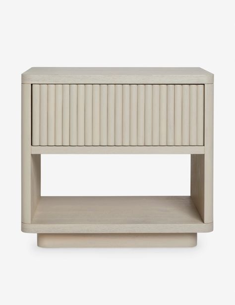 Rutherford Nightstand White Modern Nightstand, Interesting Nightstands, Light Wood Bedside Table, Low Nightstands, Coastal Nightstand, Night Stand Ideas, Miami Bedroom, Light Wood Nightstand, Fluted Nightstand