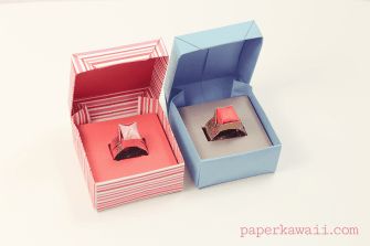 Origami Ring Box for Valentine’s Day Origami Jewelry Box, Ring Boxes Diy, Origami Box With Lid, Valentines Origami, Origami Ring, Paper Kawaii, Diy Boxes, Origami Cube, Origami Gift Box