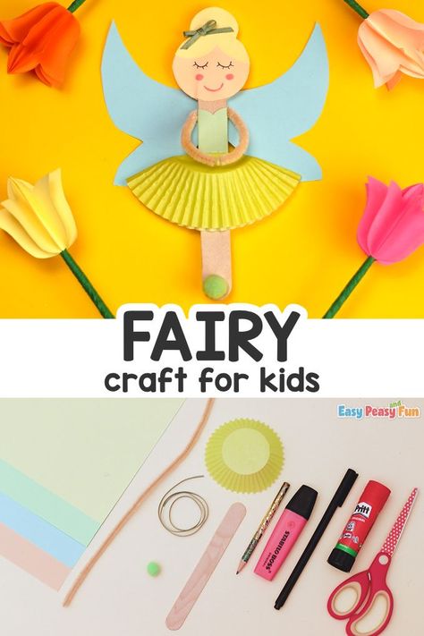 Fairy Popsicle Sticks, Easy Fairy Craft, Fairy Art Projects For Kids, Fairy Activities Preschool, Fairy Arts And Crafts, Easy Princess Crafts, Tinkerbell Craft, Enchanted Forest Crafts, Fairytale Crafts For Kids