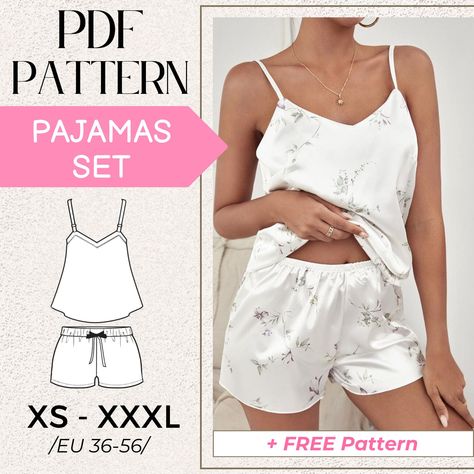 Pajama Sewing Pattern: Women's Short Pajama Set, Two Pieces, Sizes 4-24 Womens Pajama Pattern, Pajama Top Pattern Free, Sewing Patterns Pajamas, Pjs Sewing Pattern, Pj Sewing Patterns For Women, Sewing Womens Clothes Patterns, Pajama Set Pattern Sewing, Pajama Pattern Sewing, Sew Easy Top