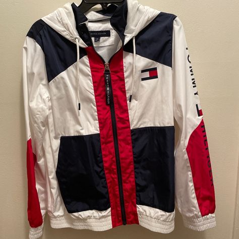 100% Polyester Tommy Hilfiger Windbreaker Nwt Size M-Womens Tommy Hilfiger Windbreaker, Womens Windbreaker, Tommy Hilfiger Jackets, Tommy Hilfiger Outfit, Tommy Hilfiger, Blue White, Color Blue, Jackets & Coats, Jackets For Women