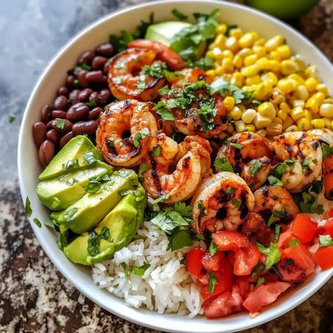 Chipotle Lime Shrimp Bowl Shrimp Bowl Healthy Easy, Mexican Shrimp Bowl, Lime Shrimp Bowl, Shrimp Taco Bowl, Chipotle Lime Shrimp, Copycat Fast Food, Shrimp Burrito, Meal Bowls, Shrimp Bowls