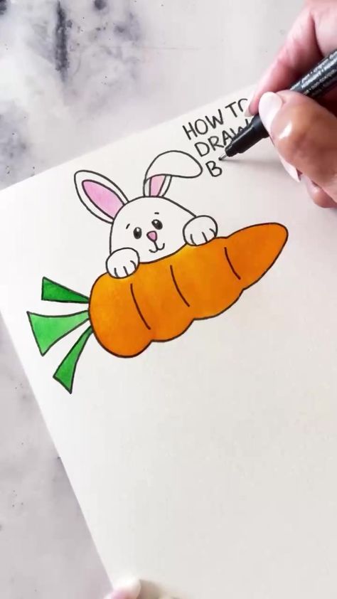 Chalk Bunny Drawing, Simple Easter Bunny Drawing, Easter Bunny Easy Drawing, Easy Easter Drawings For Kids, How To Draw Easter Bunny Step By Step, How To Draw A Easter Bunny, Watercolor Bunnies Easy, Easter Drawings Easy Step By Step, Easter Easy Drawing