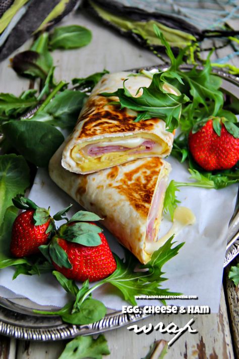 Egg, Cheese and Ham Wrap - Sandra's Easy Cooking Breakfast Recipes Breakfast Wraps Recipes, Ham Wraps, Cooking Breakfast, Healthy Food Menu, Healthy Food Guide, Egg Cheese, Breakfast Wraps, Healthy Food Facts, Delicious Breakfast Recipes