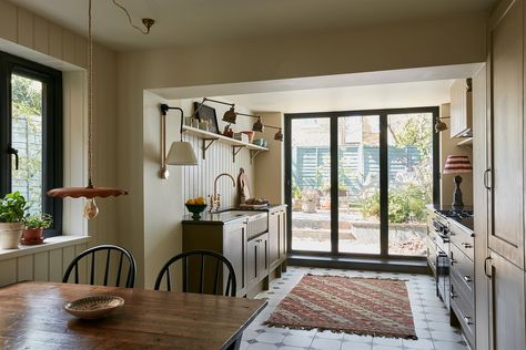 Silestone Worktop, Galley Kitchen Renovation, Tongue And Groove Walls, Kitchen Colours, Small Seating Area, Grey Subway Tiles, Barn Kitchen, Kitchen S, Stock Cabinets