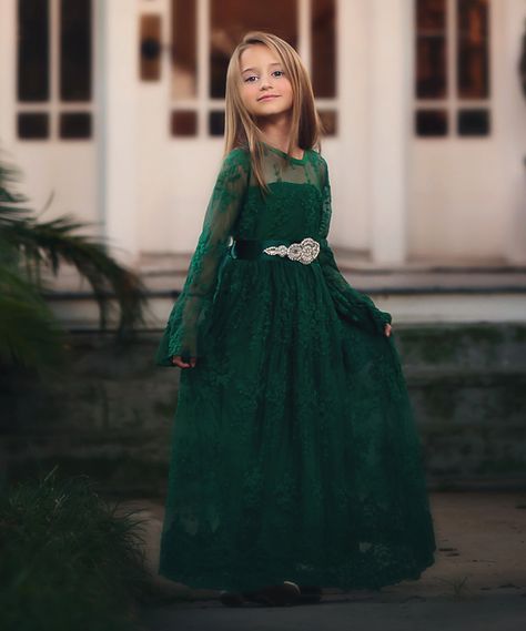 Emerald Lace-Overlay Maggie Dress & Sash - Toddler… Muslim Outfit, Children Pictures, November Wedding, Dress Sash, Hi Low Dresses, Popular Dresses, Dress Belt, Dreamy Dress, Muslimah Fashion