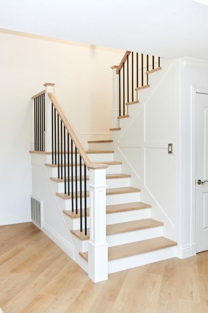 U Shaped Stairs, L Shaped Stairs, Coastal Craftsman, U Shaped Staircase, House Renovation Design, Indoor Railing, Cabin Renovation, Iron Stair Railing, Stair Railing Design