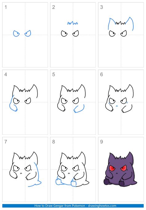 Pokemon Simple Drawing, Pokemon Sketches Easy, How To Draw Gengar, Pokémon Drawing Easy, Pokemon Gengar Drawing, Pokemon Doodles Easy, Gengar Drawing Easy, How To Draw A Pokemon, Cute Pokemon Drawings Easy