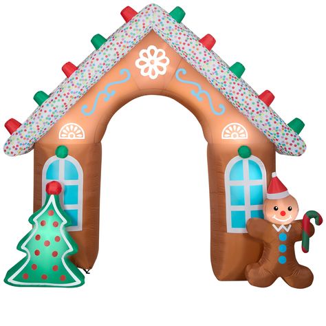 "Buy the 8.5ft. Airblown® Inflatable Christmas Gingerbread Archway at Michaels. com. This amazing Christmas archway is styled with red and green gum drops, sprinkled frosting and icy blue windows. Deck the yard with an Airblown Inflatable gingerbread house archway! This amazing Christmas archway is styled with red and green gum drops, sprinkled frosting and icy blue windows. Two classic Christmas figures—a Christmas tree and a gingerbread man—are at the ready to welcome your guests. An eye-catch Christmas Archway, Blue Windows, Inflatable Christmas Decorations, Gingerbread Christmas Tree, Gingerbread Christmas Decor, Christmas Inflatables, Gum Drops, 12 December, Christmas Store