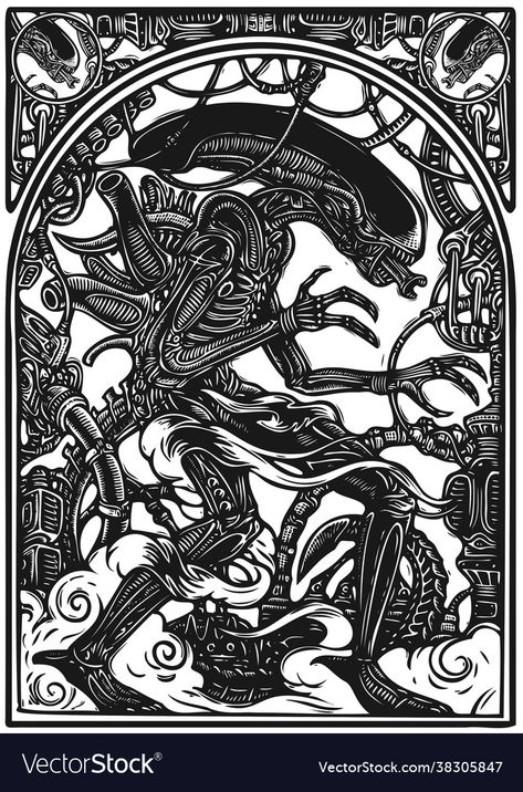 Alien Line Art, Alien Fanart, Xenomorph Art, Alien Vector, Alien Species, Alien Art, Art Download, Linocut Prints, Linocut