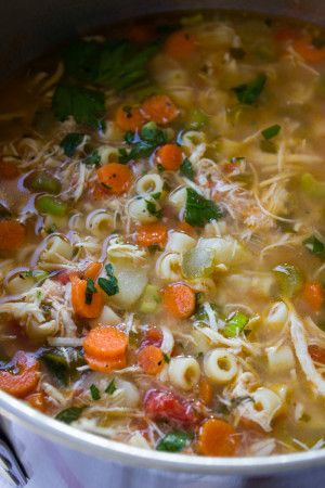 Sicilian Chicken Soup - All from scratch with tender chunks of veggies, ditalini pasta, and shredded chicken. Copy cat of Carrabba's chicken soup | littlebroken.com @littlebroken Sicilian Chicken Soup, Sicilian Chicken, Ditalini Pasta, Savory Soups, Soup And Sandwich, Orzo, Delicious Soup, Shredded Chicken, Chicken Soup