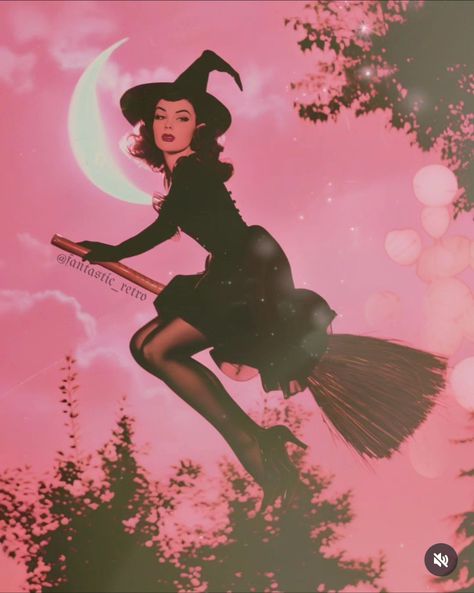 Retro Witch Aesthetic, 1950s Goth, Widget Art, Pinup Witch, Spooky Wallpapers, Witchy Wednesday, Vintage Witches, Rosé Halloween, Halloween Pin Up