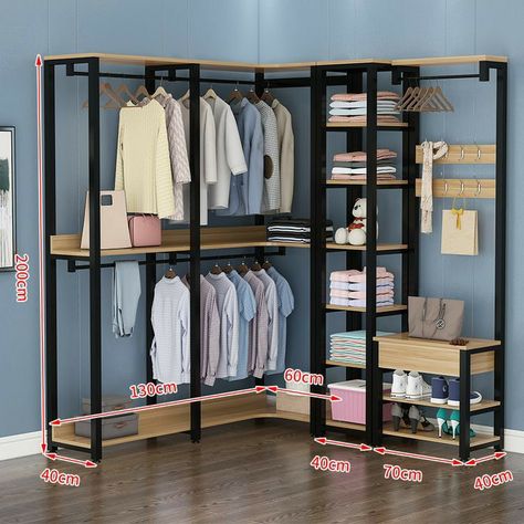 Corner Clothes Rack, Open Closet Ideas, Mens Bedroom Decor, Dressing Design, Hanger Coat, Storage Wardrobe, Home Interior Accessories, Clothing Store Interior, Welded Furniture