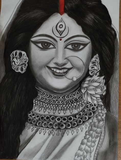 Graphite and charcoal work Durga Maa Portrait, Durga Mata Drawing Easy, Durga Mata Sketch, Durga Maa Sketch Pencil, Durga Maa Drawing Pencil, Maa Durga Drawing Sketch, Durga Maa Sketch, Maa Durga Sketch, Durga Drawing Art