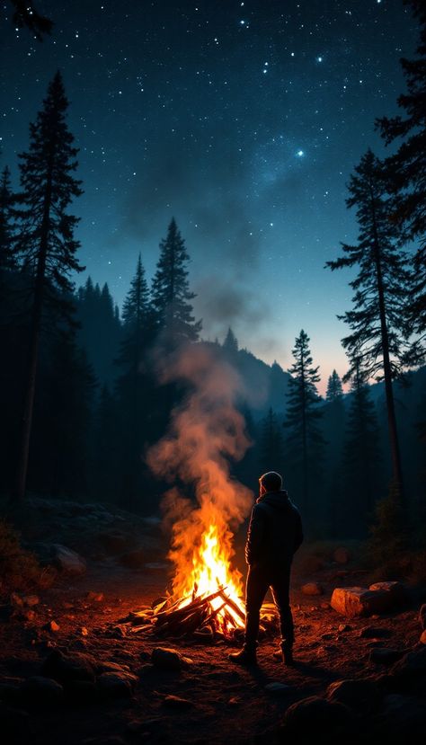 #Wilderness Night #Fire: Under a #star-filled sky, orange flames illuminate tall #pines while smoke drifts upward into the #night #aiart #aiphoto #stockcake ⬇️ Download and 📝 Prompt 👉 https://stockcake.com/i/wilderness-night-fire_1538345_1177139 Rosé Christmas, Fire Image, Dim Gray, Into The Night, Gradient Background, Image Downloads, City Design, High Quality Images, Orange