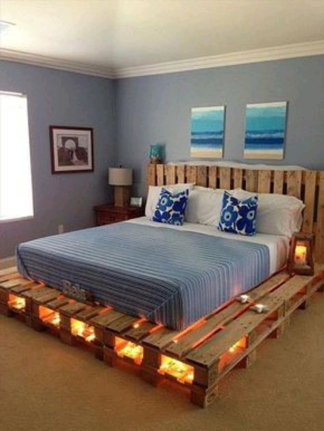 Diy Wood Headboard, Pallet Bed Frame, Crate Decor, Diy Pallet Bed, Pallet Furniture Designs, Pallet Beds, Pallet Bed, Trendy Bedroom, Diy Holz