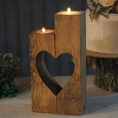 Reclaimed Wood Heart Cut-Out Candle Holder-Wedding-Default Title-GFT Woodcraft Stick Decor, Easy Woodworking Ideas, Simple Woodworking Plans, Wooden Cubes, Into The Wood, Diy Candle Holders, Candle Holders Wedding, Heart Cut Out, Wooden Candle