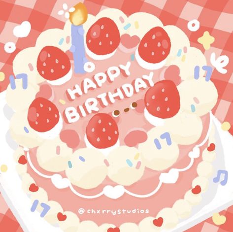 Kawaii Cake Illustration, Cute Birthday Illustration, Cute Birthday Drawings, Cute Birthday Doodles, Birthday Cake Doodle, Birthday Card Design Ideas, Cake Doodle, Birthday Doodles, Birthday Cake Illustration