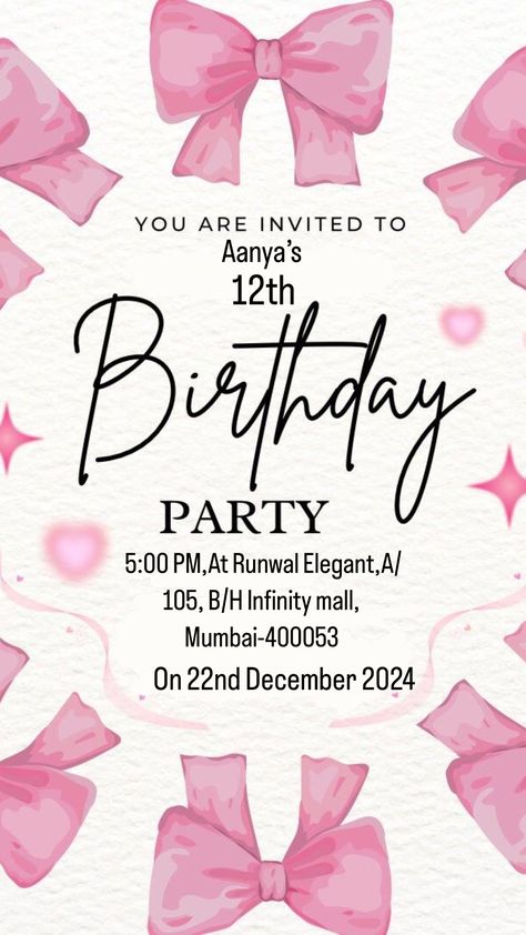 Invation Ideas Birthdays, 14th Birthday Invitations, Birthday Invitations Ideas, Online Birthday Invitations, 13th Birthday Invitations, 14th Birthday, 12th Birthday, Birthday Invitations Girl, Pink Invitations