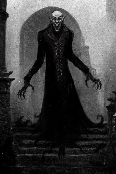 Art by Greg Luzniak. Nosferatu Drawing, Digital Art Sketches, Van Helsing Dracula, Artist Digital Art, Concept Painting, Dracula Art, The Long Halloween, Strange Beasts, Mythical Monsters