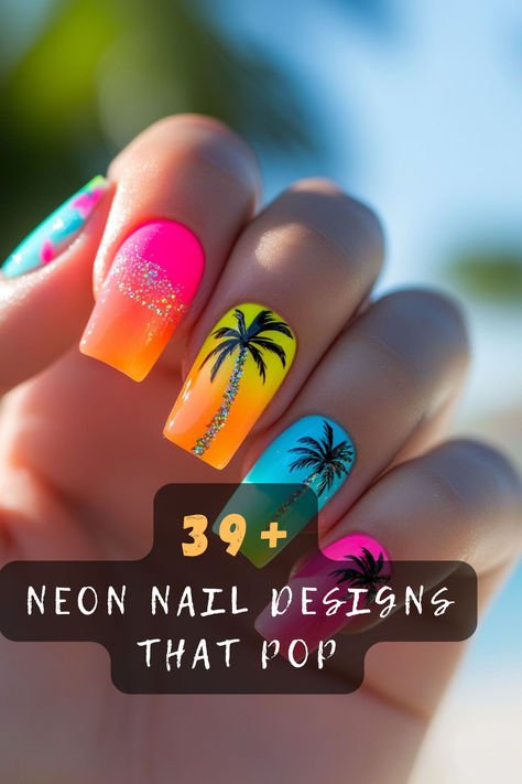 Dare to stand out with 39 bold neon nail designs. 💅🌟 These electrifying styles feature vibrant colors, striking patterns, and unique accents that make your nails pop. Ready for a neon makeover? Click to explore all the eye-catching designs! #NeonNails #VibrantColors #StrikingPatterns #UniqueAccents #BoldManicure Neon Cruise Nails, Glow In The Dark Nails, Fluorescent Nails, Neon Nail Art, Nails Neon, Neon Nail Designs, Beachy Nails, Nail Pops, Dark Nails