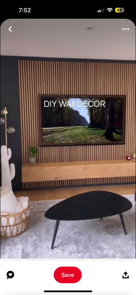 Wood Slat Behind Tv, Slat Wall Office Ideas, Wood Panel Behind Tv, Fluted Tv Wall, Slat Wall Behind Tv, Basement Accent Wall, Wall Behind Tv, Feature Wall Living Room, Basement Living Rooms