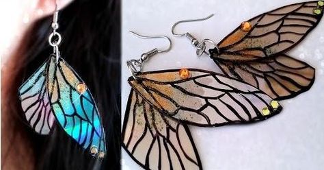 Recycled CD Fairy Wing Earrings Tutorial, a diy craft post from the blog The Beading Gem's Journal, written by Pearl Blay on Bloglovin’ Fairy Wings Earrings, Cd Recycle, Diy Papillon, Cd Crafts Diy, Diy Fairy Wings, Recycled Cds, Cd Diy, Free Jewellery Making Tutorials, Wings Earrings