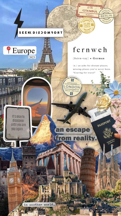 Europe Scrapbook, Europe Wallpaper, Vision Board Collage, Travel Collage, Vision Board Wallpaper, Europe Aesthetic, Travel Wallpaper, Vision Board Inspiration, Manifestation Board