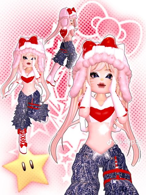 Royal High Flower Power, Royale High Hello Kitty Outfit, My Melody Royale High Outfit, Cool Outfits Drawing, Royale High Drawings, Royale High Gyaru Fits, Royale High Inspo Outfits, Royal High Outfits Y2k, Royal High Y2k