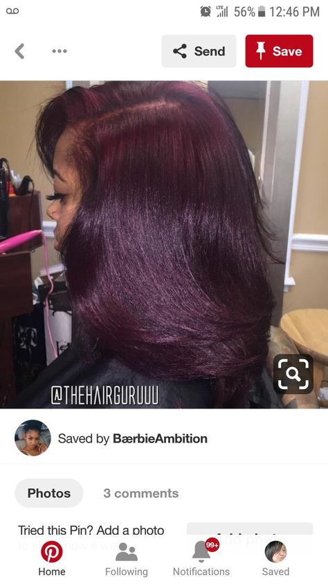 Wine Hair Color Burgundy Purple, Burgundy Bangs Black Hair, Plum Natural Hair, Plum Hair On Black Women, Burgundy Purple Hair On Black Women, Plum Hair Color On Black Women, Burgundy Natural Hair, Eggplant Colored Hair, Plum Purple Hair