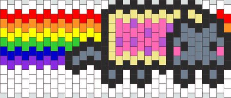 Nyan Cat Kandi Pattern, Flat Kandi Patterns, Sanrio Kandi Patterns, Nyan Cat Kandi, Kandi Patterns Cuff, Kandi Tutorial, Scene Kandi, Kandi Beads, Kandi Cuff Patterns