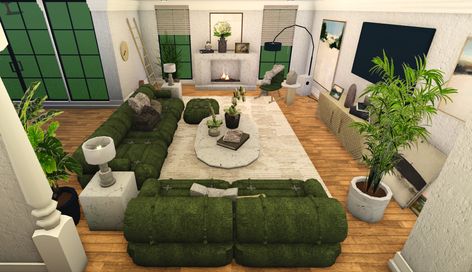 Green Bloxburg Kitchen, Bloxburg Indoor Garden, Earthy Bloxburg House, Bloxburg Mediterranean House Interior, Bloxburg Nature House, Overgrown Bloxburg House, Botanical Bloxburg Houses, Bloxburg Forest House, Bloxburg Tropical House