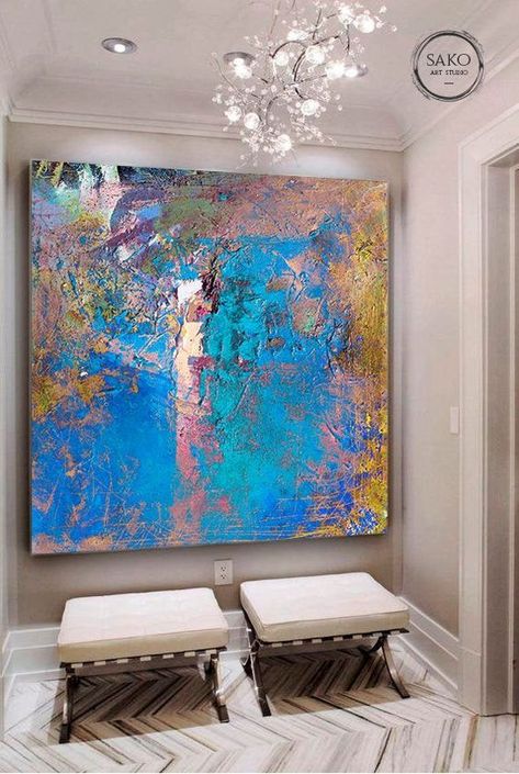 Canvas For Beginners, American Houses, Canvas Painting Ideas, Easy Canvas Painting, Ocean Painting, Large Abstract Painting, Blue Painting, Sunset Painting, Beginner Painting