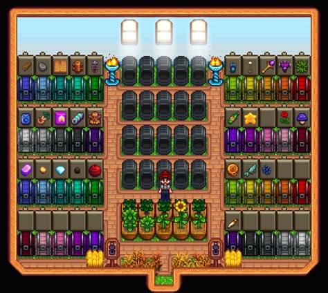 Stardew Valley Storage Shed Layout, Stardew Storage Shed, Shed Layout Ideas, Stardew Valley Storage Shed, Stardew Valley Storage, Shed Layout, Stardew Layout, Stardew Farm, Stardew Valley Ideas