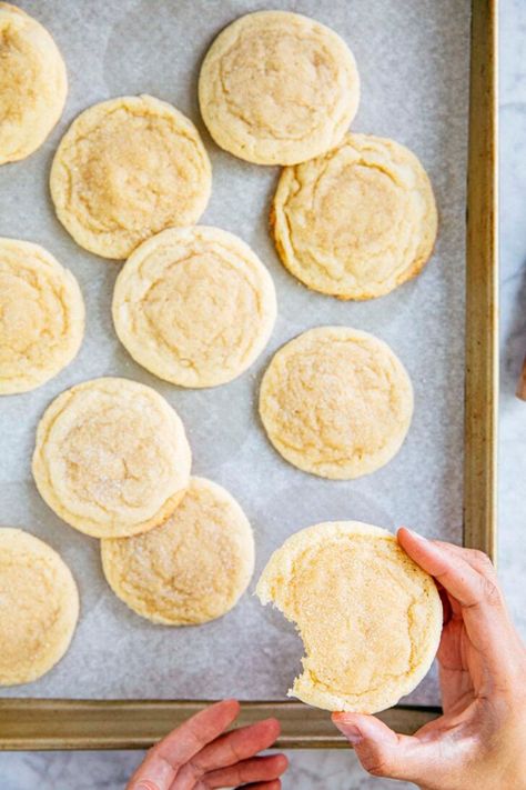 photo of michelle from hummingbird high holding a chewy sugar cookie with a bite taken out of it Drop Sugar Cookie Recipe, Chewy Sugar Cookie Recipe, Drop Sugar Cookies, Buttery Sugar Cookies, Chewy Sugar Cookies, Sugar Cookie Recipe, Cutout Sugar Cookies, Baking Blog, Perfect Cookie