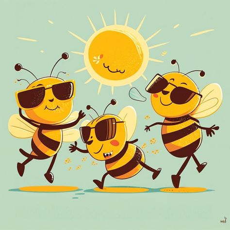 Bounce Drawing, Bee Dancing, Bee Animation, Bees Illustration, Cartoon Bees, Animated Bee, Bee Character, Bee Illustrations, Bee Rocks