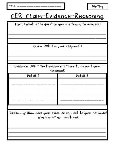 CER Claim, Evidence, Reasoning Writing Strategy Graphic Organizer Cer Writing Strategy, Claims And Evidence Anchor Chart, Claim Evidence Reasoning Activities, Claim Evidence Reasoning Anchor Chart, Citing Evidence Activities, Cer Writing Claim Evidence Reasoning, Claim Evidence Reasoning, Writing Interventions, High School Writing