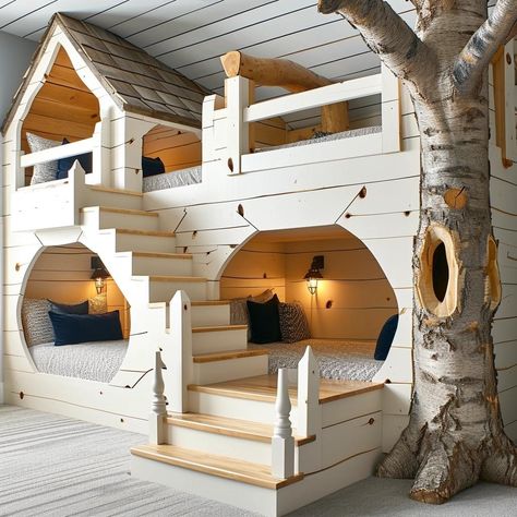 Children’s Beds, Playhouse Bedroom, Tree House Bunk Bed, Tree House Bed, Grandkids Room, Dream Bedroom Inspiration, Cool Kids Bedrooms, Kids Room Interior Design, Star Tutorial