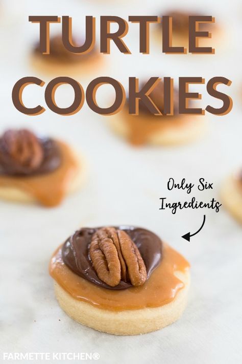 Turtles Cookies, Shortbread Turtle Cookies, Turtle Shortbread Cookies, Pecan Turtle Delight Cookies, Triple Chocolate Turtle Cookies, Turtles Candy With Kraft Caramels, Pecan Biscotti Recipe, Turtle Cookies Recipe Caramel Pecan, Pecan Caramel Chocolate Turtles