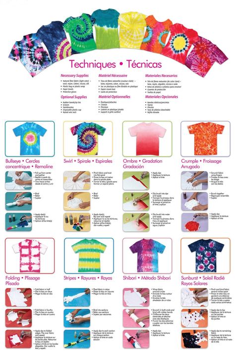 Tie Dye Supplies, Tie Dye Folding Techniques, Tulip Tie Dye, Tie Dye Shirts Patterns, Tye Dye Patterns, Diy Tie Dye Techniques, Diy Tie Dye Designs, Tie Dye Patterns Diy, Diy Tie Dye Shirts